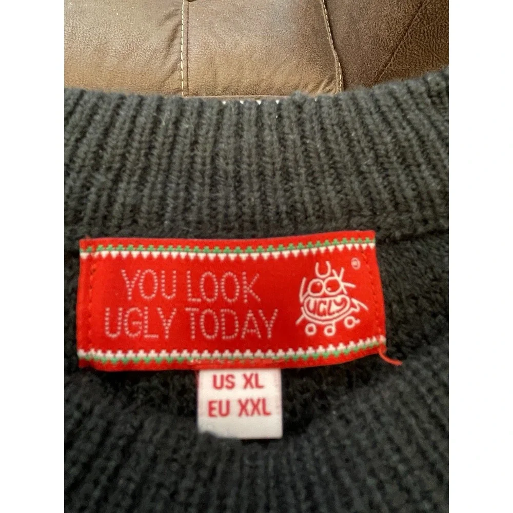 Men's Christmas Sweater Size XL You Look Ugly Today Reindeer Pullover Xmas Black